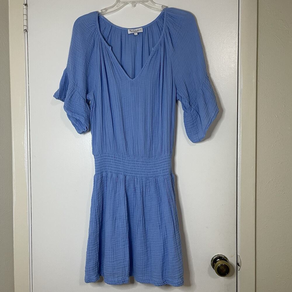 Michael Stars Katelyn mini smocked gauze dress in Blue size small
